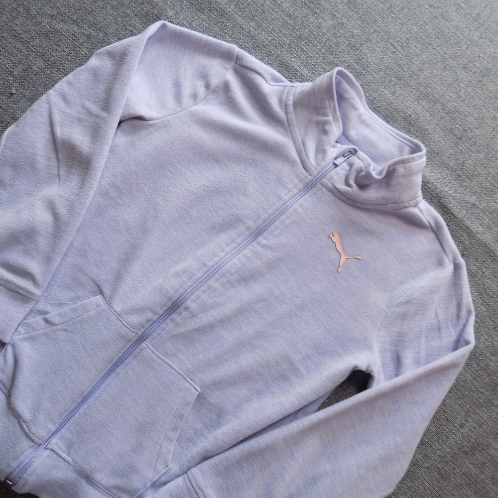 Puma Fleece Track Jacket Girls XL(16) Lavender Good Full Zip Rose Gold Logo